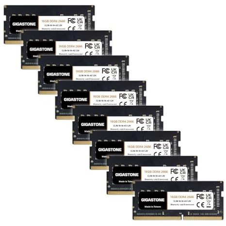 【DDR4 RAM Solo portátil】 GIGASTONE 128GB Kit(8x16GB) DDR4 2666MHz(2400MHz or 2133MHz) PC4-21300(PC4-19200/17000) CL19 1.2V SODIMM 260pin Memoria portátil sin búfer, sin ECC, Alto Rendimiento