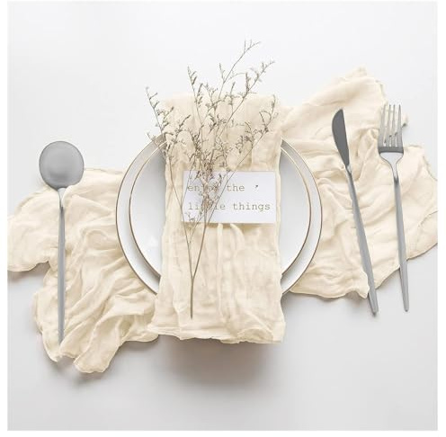 Yurosiay 50x50cm Gaze Servietten Boho Stoffservietten Käsetuch Vintage Gaze Servietten Tischdekortuch Quadratische Rustikale Stoffe Tuch Servietten für Zuhause Hochzeit Party Beige 30 Stück