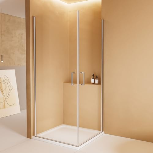 EMKE Duschkabine 75x75 Eckeinstieg Pendeltür Dusche, Duschabtrennung Komplettdusche Eckeinstieg Duschkabine Duschtür Falttür, 6mm Duschwand Glas Duschkabinen Höhe 195 cm