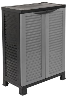 Kreher Kunststoffschrank Star klein, ca. 68 x 40 x 92 cm, mit 1 Einlegeböden, verstellbar, je 20 kg Tragkraft pro Boden - hohe Version, Grau (mittel)