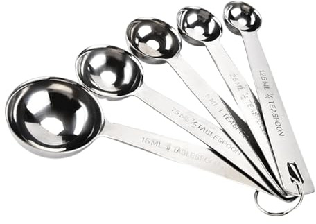 Zephylix Measuring Spoons Set, 5Pcs Stainless Steel Measuring Spoons Cups Set Small Tablespoon 1.25ml/2.5ml//5ml/7.5ml/15ml Teaspoon Protein Powder Coffee Bean Laundry Scoop 1 Set