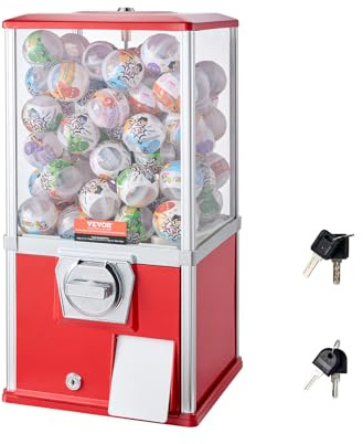VEVOR Gumball Machine, 21 Height Home Vending Machine, PS Bouncy Balls Dispenser, Hold 180 Capsule Toys, Rectangle Bubble Gum Machine for Game Stores, Coin Operated Gumball Bank, Red