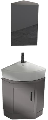 Eckwaschbecken Mit Unterschrank, Badmöbel Set für Badezimmer, Waschbeckenunterschrank Hängend, Badezimmerschrank Mit Wasserhahn und Abfluss, für Kleine Räume(34cm)