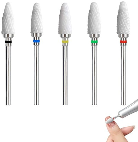eModwey Set di Punte per Unghie in Ceramica Professionale, 3/32'' Forma di Mais, per Lucidatura Acrilico e Gel, Ideale per Manicure e Pedicure, Kit di 5 Pezzi per Tecnici e Appassionati di Nail Art
