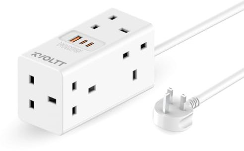 5 Way Extension Lead with USB Slots – White Power Extension, 1.5m Cable with 20W PD fast charging USB C, Compact Extension Cord and Cable Power Strip for Home & Office – Cube Extension Lead