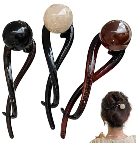 3 Stück Perlen Französische Haarnadel,Banana Clip,Elegante Haarklammer,Haarspangen für Damen,French Hair Pin,Haarnadeln Groß Haarclips Damen,Hair Clips,Bananenspange,Haare Claw Clip Frauen Mädchen