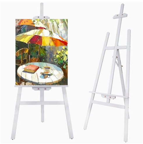 Falling in Art Easel Stand for Painting, Adjustable Wooden Easels for Painting Canvas Up to 42, Folding Art Easel for Drawing, Wedding Sign and Poster, Suitable for Kids and Adults(White)
