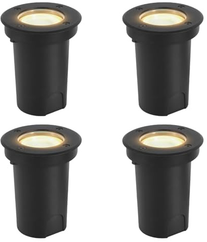 Vigevee 4er set Bodeneinbauleuchte für GU10, Bodeneinbaustrahler Aussen Led Runde, IP67-Wasserdicht Bodenstrahler, Drehbarer Bodenleuchten mit Lichtquelle, Warmes Weiß 3000K, Schwarz