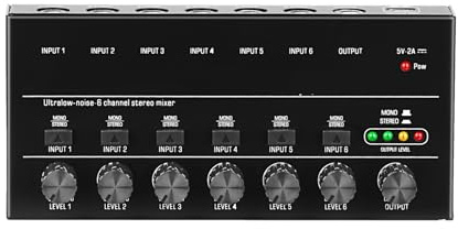 Mesa Mezclas, Mini Mezclador De Sonido De 4, 6 Y 8 Canales, Mezclador De Audio, Mini Mezclador Estéreo, Mezclador De Línea Portátil De Ruido Ultrabajo For Grabar Equipos De Audio(MX6-Black)