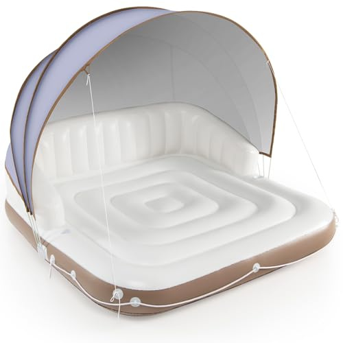S AFSTAR 2 Person Inflatable Pool Float with UPF50+ Detachable Canopy, Giant Floating Island with 2 Cup Holders, 440 Lbs Capacity, 71 x 71 Heavy Duty Pool Lounger for Lake, Beach Adults
