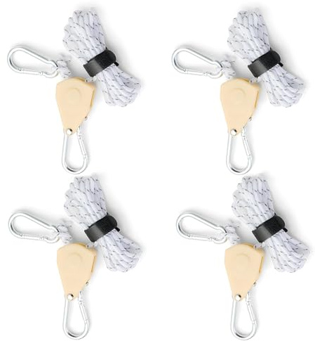 4 Stück Verstellbarer Seil Ratsche, Abspannseile mit Seilspanner, Alluring Ratchet Hanger, Reflektierend Leichte Abspannleine Zeltschnur mit Haken für Campingzelte, Markisen (Weiß, 4mm*4M)