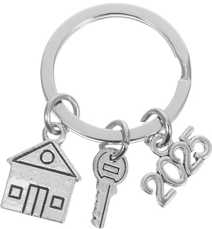 BESPORTBLE Porte-clés pour la nouvelle maison : porte-clés « Aventure 2025 » Porte-clés de pendaison de crémaillère pour les nouveaux propriétaires de maison Porte-clés, argenté, 4.10X2.80X0.20CM