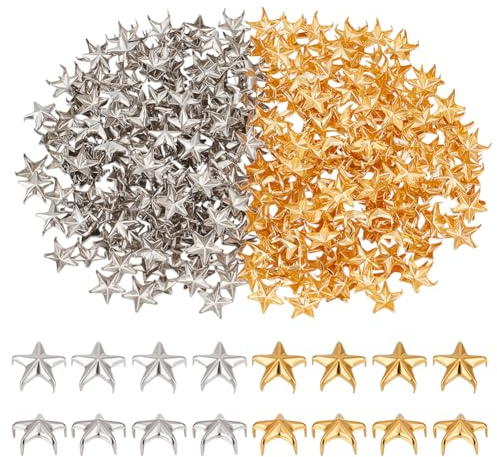 OLYCRAFT 400pcs 2 couleurs de Clous Métalliques en Forme D'Étoile Petits Rivets de 10mm Rivets en Cuir Clous Métalliques à Pointes Chaussures Vêtements Sacs Chapeaux Décoration Or et Platine