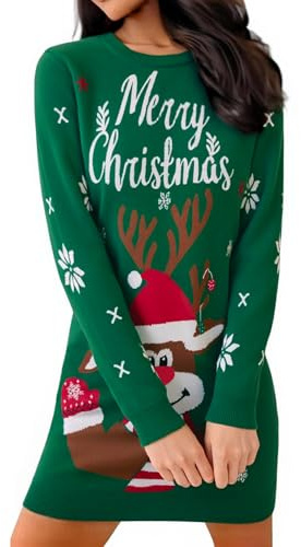 Gyabnw Vestito Natale Donna Abito Maglione Natalizio Renna Vestiti Invernale Elegante Aderente Christmas Maglioni Abiti in Maglia Manica Lunga Vestito Dress Autunno Inverno