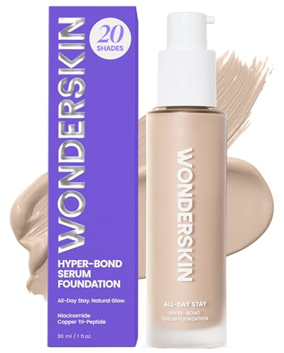 Wonderskin Hyper Bond All-Day Stay Serum Foundation – Waterproof, Transfer-Proof, 24HR Longwear Face Makeup with Niacinamide & Hyaluronic Acid – Lightweight, Natural Finish (Moonstone)