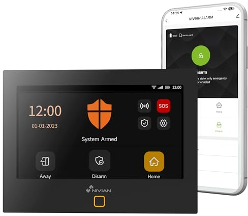 Nivian Sistema di Allarme WiFi + GSM con Schermo Touch – Kit Antifurto Wireless per Casa o Ufficio – Comunicazione WiFi + 4G GSM, Notifiche SMS e Chiamate, App Tuya