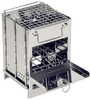 Mini grill portatile in acciaio inox – forno pieghevole a carbone e legna per campeggio, cucina all'aperto e riscaldamento