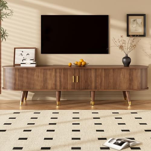 FammyLoft 175cm TV Cabinet with Sliding Doors, Walnut Finish