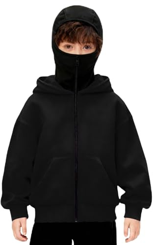 Generisch Unisex Kinder Sturmhaube Hoodie Jungen Mädchen Reißverschluss Hoodies mit Gesichtsmaske Leichte Jacke mit durchgehendem Reißverschluss Jacken Langarm Neuheit Athletic Sweatshirts