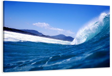 Visario Leinwandbild 120x80 cm 5027 Türkisblaue Welle Meer Brandung Küste Berge Ozean Natur Landschaft Wandbild Kunstdruck auf Leinwand fertig aufgespannt Holzrahmen Wanddekoration Wohnzimmer