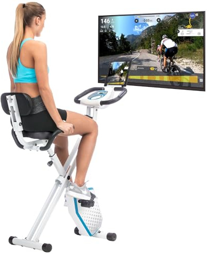 skandika Foldaway X-1000 Plus - Bicicleta estática de Fitness - Plegable - Bluetooth + Soporte de Tablet (Blanco)