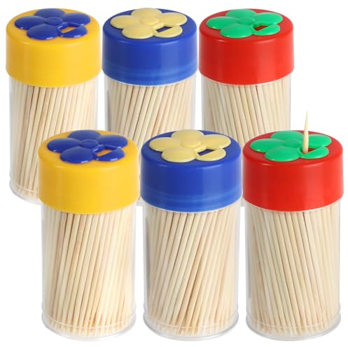 COM-FOUR® 900x Palillos de Madera - 6 Cajas con 150 Palillos Cada una para Uso Diario - Palillos de Dientes - Palillos de Madera - 6,5 cm (900 Piezas - Juego 1)