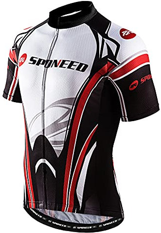 sponeed Herren Fahrrad-Jersey-t-Shirt Radfahren top Breath helle Art Rot Weiß Asia L=US Medium