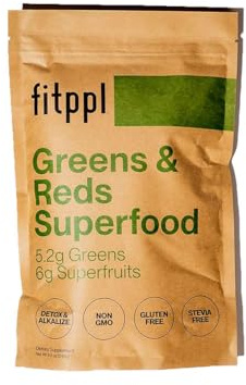 fitppl Organic Greens Superfood Powder & Super Reds w/Camu Camu, Chlorella, Spirulina, Moringa Powder for Immune Support & Gut Health | Sustainable, Stevia & Gluten Free, Daily Greens Supplement