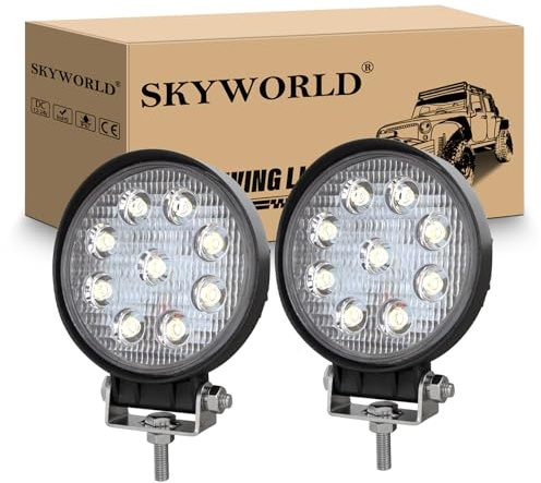 SKYWORLD LED Arbeitsscheinwerfer Auto, 4 Zoll 27W Runden Flutlicht Offroad Zusatzscheinwerfer 12V 24V 6000K IP67 Wasserdicht für 4x4 SUV Truck Traktor oder schweres Gerät