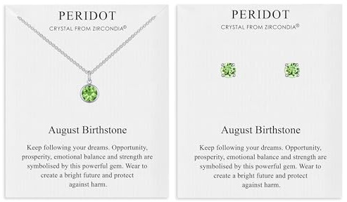 Philip Jones August (Peridot) Birthstone Necklace & Earrings Set Created with Zircondia® Crystals