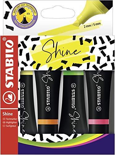 STABILO - Textmarker im Tubendesign - Shine - 4er pack - gelb, orange, grün, pink