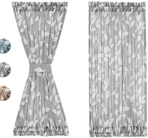 Treatmentex Türvorhang für französische Türen, 101,6 cm, Blattdruck, halbdurchsichtig, halbtransparent, für hintere Glastür, Fenster, 132,1 cm B x 1 Stück