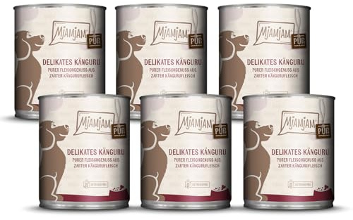 MjamJam Premium våt mat för hundar – rent kött njutning – delikat känguru ren förpackning med 6 (6 x 800 g), kornfri med extra mycket kött