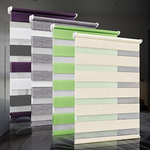 bobodeco Doppelrollo klemmfix ohne Bohren Duo Rollos für Fenster mit Klemmträger, Fensterrollo lichtdurchlässig & verdunkelnd Wandmontage Sichtschutz - Natur B80 x H200 cm