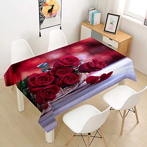 Morbuy Tischdecke Abwaschbar, Rose Drucken Tischtuch Rechteckig Tischwäsche Gartentischdecke Outdoor Tischdekoration Wasserdicht Polyester Ölfest Pflegeleicht (100x140cm,Rote Rose)
