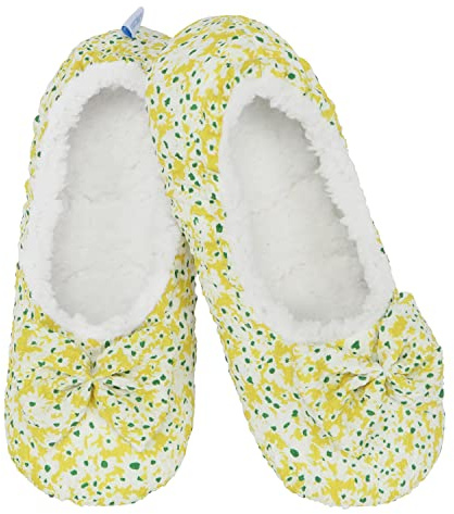 Snoozies Womens Slipper Socks - It's Coming Up Daisies Ballerina Slippers - Cozy, Fuzzy Slippers for Women - Yellow - Large