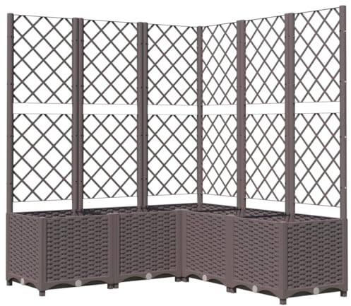 vidaXL Jardinera con Enrejado Macetero Soporte Caja Plantador Flores Plantas Jardín Patio Terraza Balcón Decoración PP Marrón 120x120x136 cm