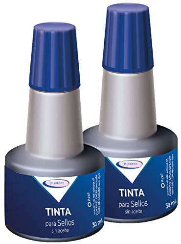 JP-JORPAY Tinta para Sellos - Tampón Tinta Sello - Distintos Colores - Rojo- Azul - Negro -Recambio de Tinta - 2 Botellas de 30 ml (Azul)