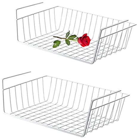 Unterregal Aufbewahrungskorb, 2 Stück Hängekorb Metall Hängekorb Regal Unter Schrank Hängekorb Metall Korb-Organizer Regaleinhängekorb für Küche, Büro, Speisekammer, Bad, Schrank (Hängekorb-Weiß)