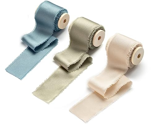 AOKSUNOVA Geschenkband Breit 3,8cm Seidenband Stoffband Schleifenband Hochzeit Champagner Blau Grün