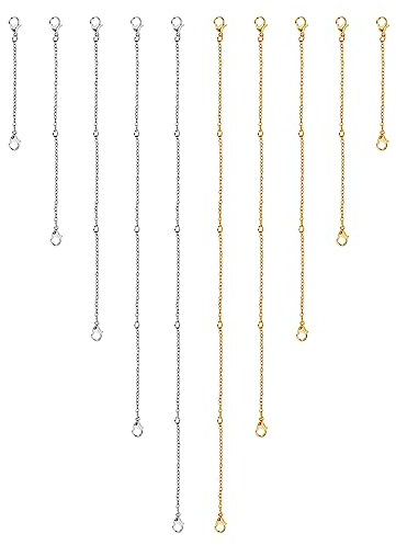 10pcs Necklace Extender Chains, 5 Sizes Necklace Extenders with Double Lobster Clasp Alloy Extender Chains Set for Jewelry Necklace Bracelet Anklet (5 Gold, 5 Silver)