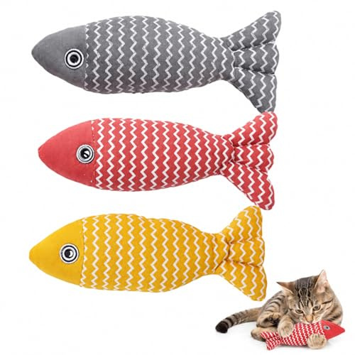 KHIRY Katzenminze Fisch Spielzeug, 3 Stück, Katze Interaktive Spielzeug | Simulation Fisch, Mit Katzenminze
