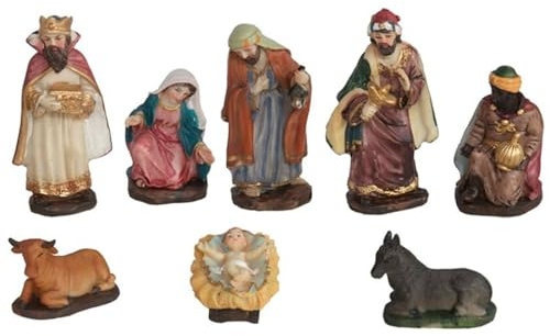 Acan Tradineur Set 8 Figure Principali per Presepe Natale Resina, Personaggi della Nascita, Re Magi, Presepe, Natale, Decorazione Tradizionale, 12 cm