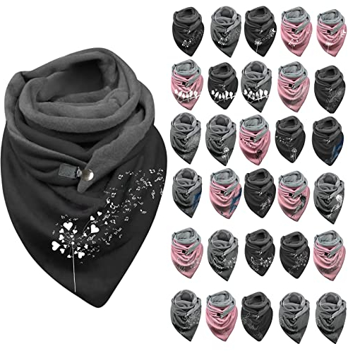 Duohropke Schal Damen Winter-Baumwolle-Dreieckschal Mit-Knopf Winterschal: Baumwollschal Kuschelschal Warm Weich Scarf Poncho Cape Kuschelig Karo Frauenschal Schlupfschal Halstücher