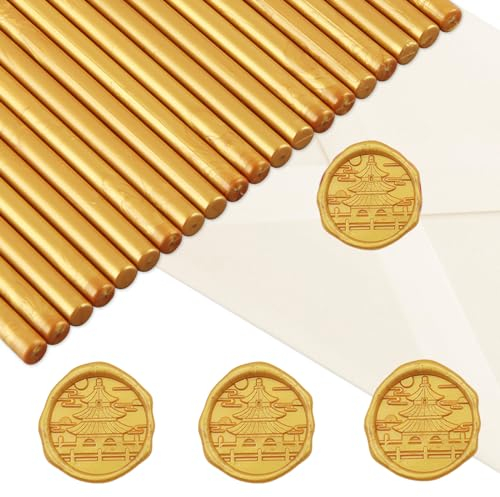 Hillylolly Siegellack Sticks 7mm, 20 Stücke Siegelwachs Stangen für Heißklebepistole, Wax Seal für Hochzeit Einladungen, Karten Umschläge (Gold)