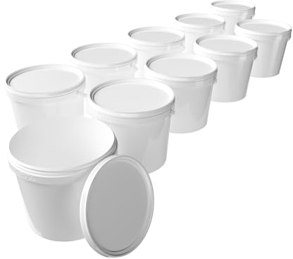 10x Eimer Mit Deckel 5l Weiß Rund | Kunststoff Lebensmittelecht, Luftdicht Und Stabil | Mit Griff Für Lebensmittel Chemie Waschpulver Klebstoffe Geeignet