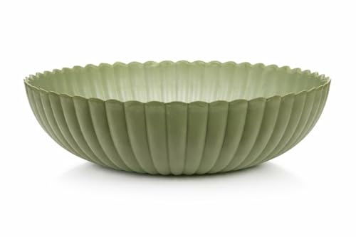 RiloStore 30x10cm Deko Schale grün Wellenrand Waschschüssel o2520 Vintage Schale Dekoschale Dekowanne Pflanzschale mittelgrün grasgrün olivgrün