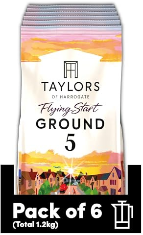 Taylors of Harrogate Flying Start Ground Coffee 200 g (6-Pack) | 6 Packs of 200 g, Roast 5, Bold & Hazelnutty Speciality Blend, 100% Arabica Ground Coffee