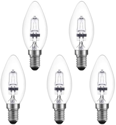 ShuoHui E14 28W Halogen Kerzenbirnen, Warmweiß 2700K Dimmbar, C35 Edison Schraubbirne E14 Halogenlampe, Klar Halogen Kerze Vintage E14 Glühbirne für Kronleuchter (5)