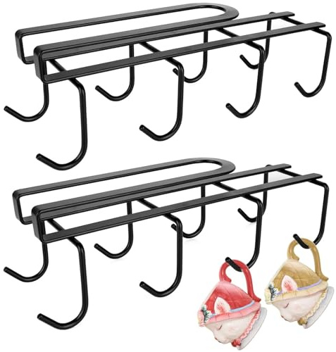 BlyeMichdi 2 Stück Metall Hakengestell Tassenhalter, 8 Haken, Rostschutz, Schrank Aufbewahrung Haken, für Tassen, Mugs, Biergläser, Küchenutensilien, Goldener Kaffee